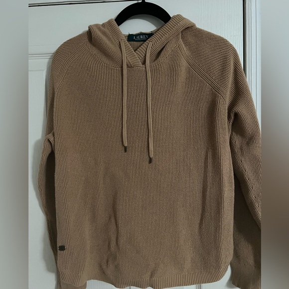 Ralph Lauren women’s tan waffle knit 100% cotton hoodie hooded sweater - Picture 3 of 7